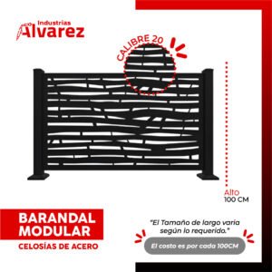 Barandal Modular Calibre 20 100x100 Cm Acero Celosías